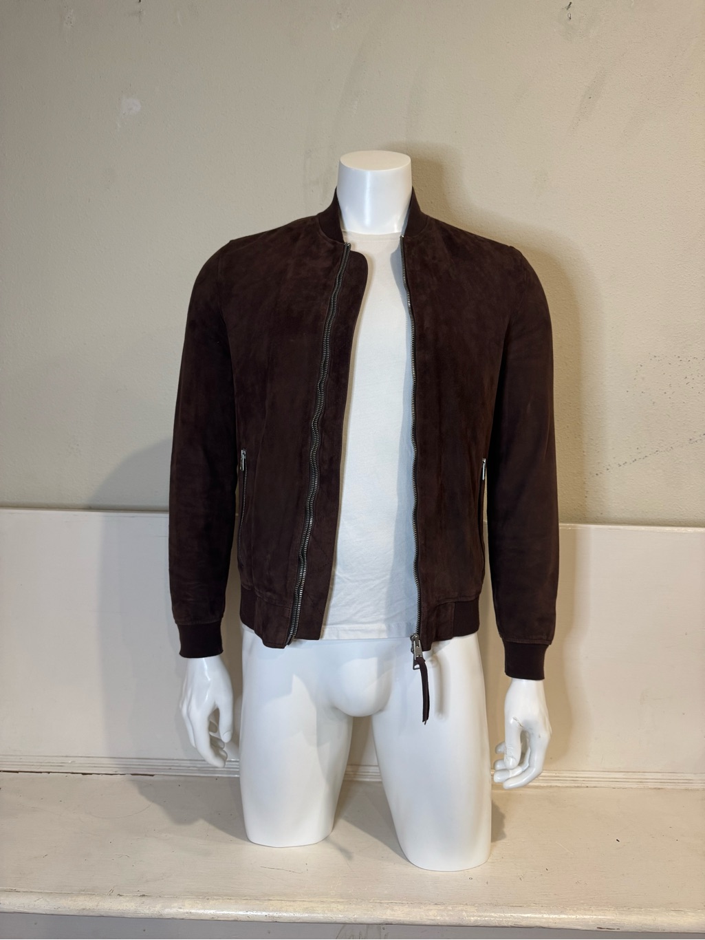 Allsaints Kaigo Bomber, Oxblood Goat Suede, Medium, Rare Archive